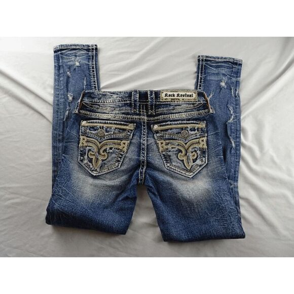 Rock Revival Freesia Skinny Women Distressed Jean Size 26 - Picture 3 of 11